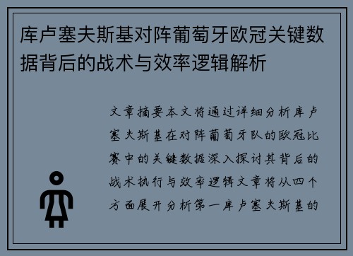 库卢塞夫斯基对阵葡萄牙欧冠关键数据背后的战术与效率逻辑解析