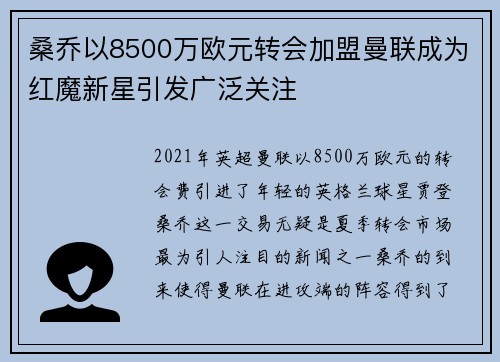 桑乔以8500万欧元转会加盟曼联成为红魔新星引发广泛关注